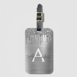Etiqueta Para Maletas Purpurina plateado Nombre de monograma Metalizado 