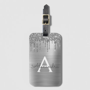 Etiqueta Para Maletas Purpurina plateado Nombre de monograma Metalizado