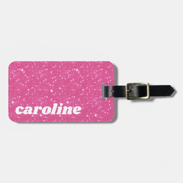 Etiqueta Para Maletas Purpurina Retro Hot Pink Sparkle y2k Personalizado (Frente Horizontal)