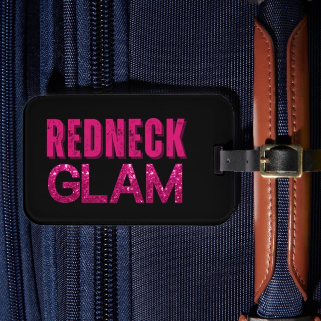 Etiqueta Para Maletas Purpurina rosa de Glam Redneck en negro (Anverso In Situ 4)