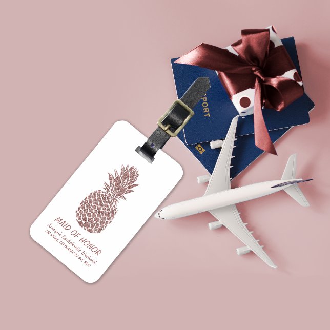 Etiqueta Para Maletas Purpurina Rosa Girona Pineapple Bachelorette (Girly Pink Glitter Pineapple Bachelorette Party Luggage Tag)