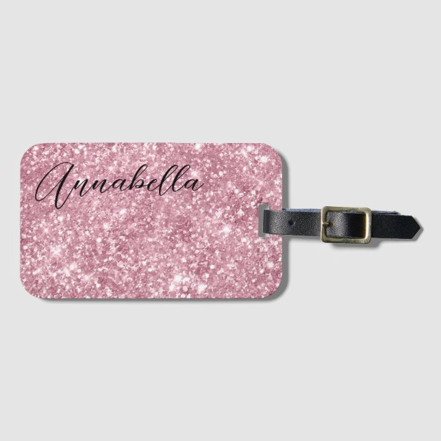 Etiqueta Para Maletas Purpurina rosa glamoroso (Anverso horizontal)