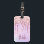 Etiqueta Para Maletas Purpurina Rosa Oro Dris Unicorn Ombre Monogramado<br><div class="desc">Un purpurina de oro moderno y jovial subió gotea sobre un oscuro diseño monogramado personalizado de fondo rosa morado de luz pastel. Este diseño presenta un lustre purpurina brillante de color rosa rosado rosa sobre colores pastel, rosa y lila, violeta o ciruela clara, en tonos iridiscentes o oscuros. Personalizado personalizado...</div>