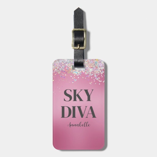 Etiqueta Para Maletas Purpurina Rosa Sky Diva (Frente Vertical)