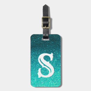 Etiqueta Para Maletas Purpurina Turquesa Ombre Esparkles Glam Monograma
