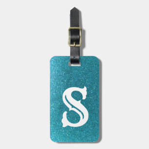 Etiqueta Para Maletas Purpurina Turquesa Sparkles Viaje Glam Monograma