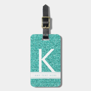 Etiqueta Para Maletas Purpurina Verde azulado Aqua Monograma Sparkly mod