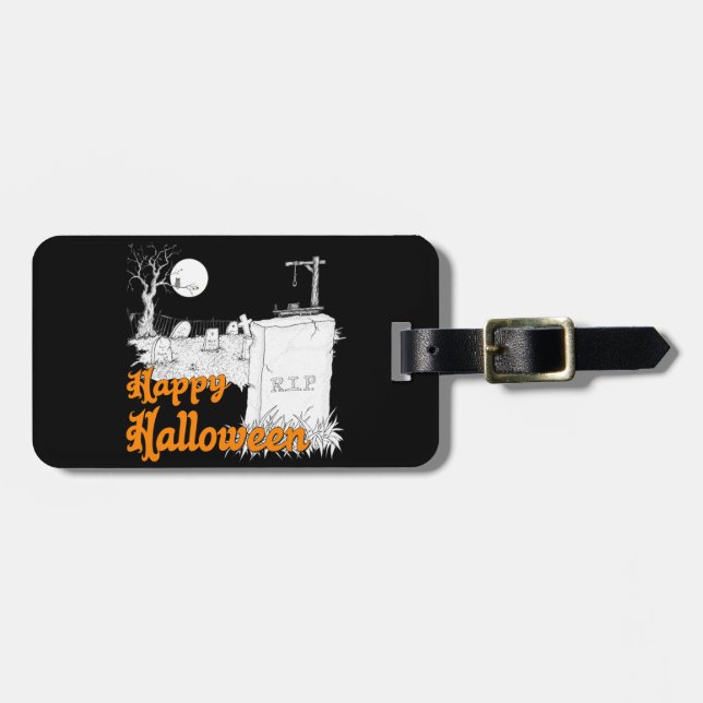 Etiqueta Para Maletas QEPD de Halloween (Frente Horizontal)