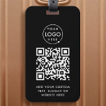 Etiqueta Para Maletas QR Code | Black Business Logo Professional Modern<br><div class="desc">A simple custom black business QR code keychain template in a modern minimalist style which can be easily updated with your company logo,  QR code and custom text,  eg. scan me to...  #QRcode #logo #keychain #business</div>