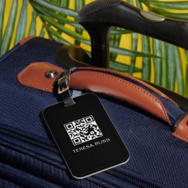 Etiqueta Para Maletas QR Code Black Modern Stylish Virtual Contact Tag