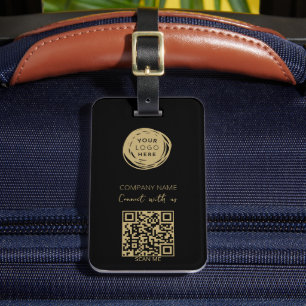 Etiqueta Para Maletas QR Code Business Logo Black Modern