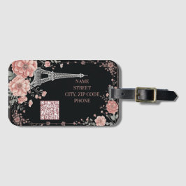 Etiqueta Para Maletas QR Code Paris Eiffel Tower Pink Shabby Chic Decor 