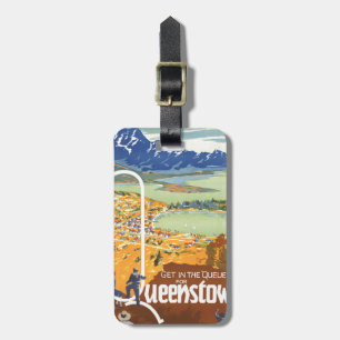 Etiqueta Para Maletas Queenstown, viaje del vintage de Nueva Zelanda
