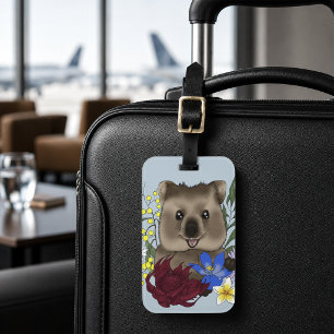 Etiqueta Para Maletas Quokka Feliz Australia Floral Azul