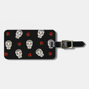 Etiqueta Para Maletas RAB Rockabilly Sugar Skulls Rosas en negro