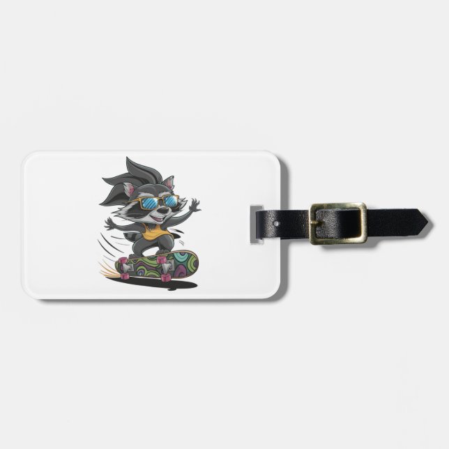 Etiqueta Para Maletas Raccoon skateboarding (Frente Horizontal)