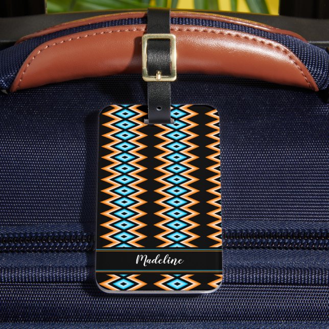 Etiqueta Para Maletas Radical Chevron Vibrant Summer & Custom Name (Anverso In situ 2)