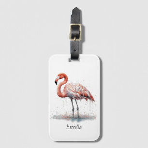 Etiqueta Para Maletas Radio Flamingo: Flamingo acuarela, personalizado