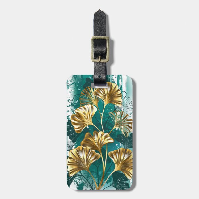 Etiqueta Para Maletas Rama con hojas doradas Ginko Biloba (Frente Vertical)