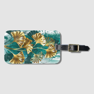 Etiqueta Para Maletas Rama con hojas doradas Ginko Biloba