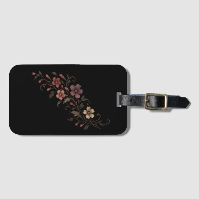 Etiqueta Para Maletas Ramo De Flores Sobre Negro (Anverso horizontal)