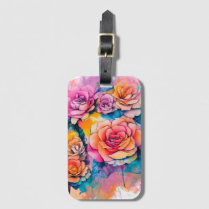 Etiqueta Para Maletas Ramo de rosas con manchas de pintura acuarela mode