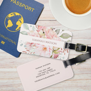 Etiqueta Para Maletas Ramo floral de rosa y peonía rosa elegante