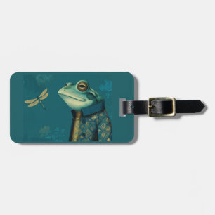 Etiqueta Para Maletas Rana elegante y libélula - Animal surrealista vint