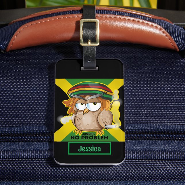 Etiqueta Para Maletas Rasta Owl de Jamaica (Anverso In situ 2)