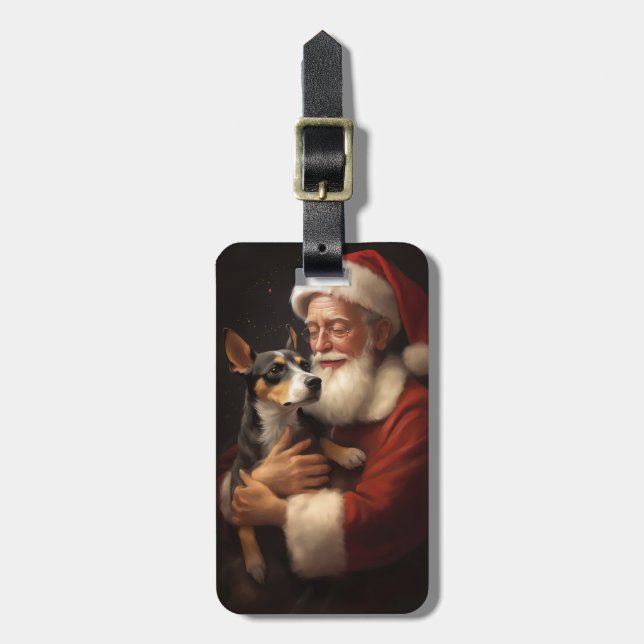 Etiqueta Para Maletas Rat Terrier Con Santa Claus Navidades festivos (Frente Vertical)