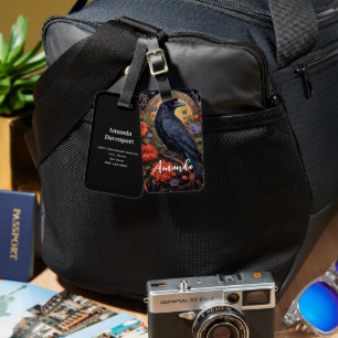 Etiqueta Para Maletas Raven negro con flores de diseño gótico