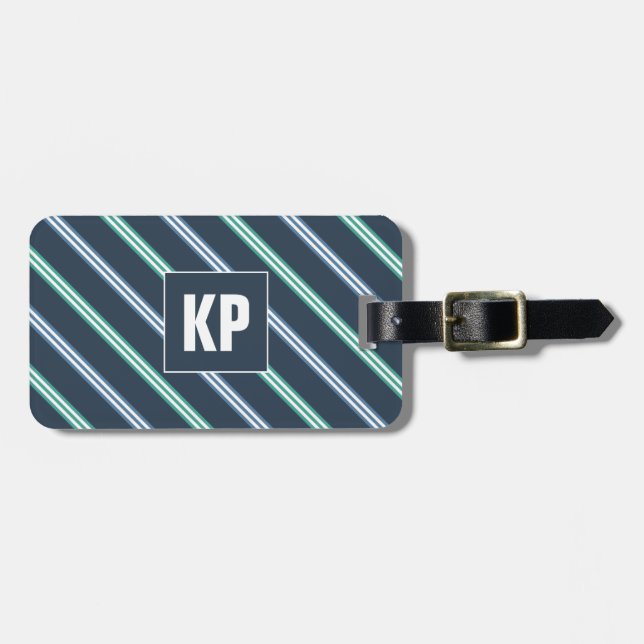 Etiqueta Para Maletas Raya azul para él elegante masculino fresco (Frente Horizontal)