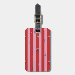 Etiqueta Para Maletas raya roja y rosa, diseño atrevido con fresas