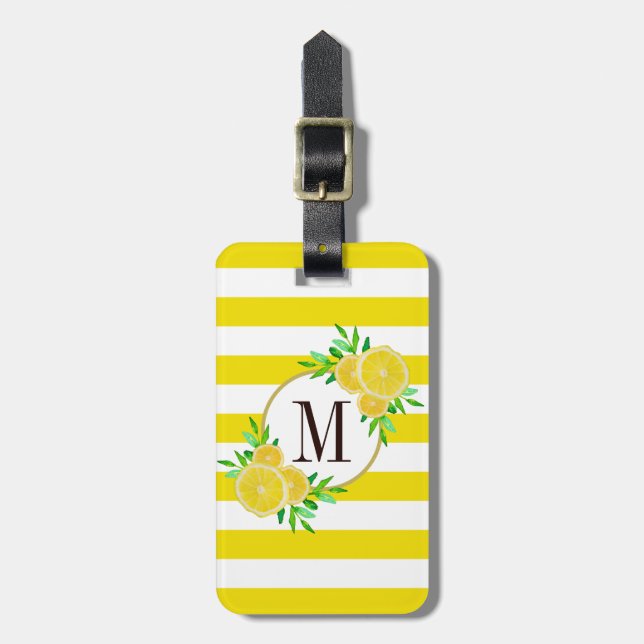 Etiqueta Para Maletas Rayas Amarillas Brillantes Lemon Citrices Monogram (Frente Vertical)
