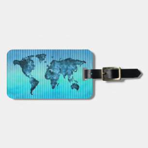 Etiqueta Para Maletas Rayas azules de neón del mapa del mundo el  