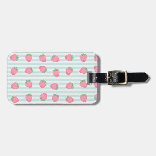 Etiqueta Para Maletas Rayas de fresa rosa (Frente Horizontal)