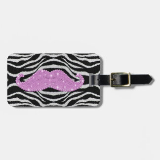 Etiqueta Para Maletas Rayas de la cebra y bigote rosado de Bling