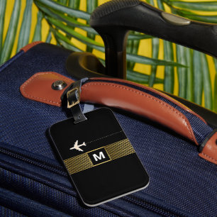 Etiqueta Para Maletas Rayas de moda en negro monogramado