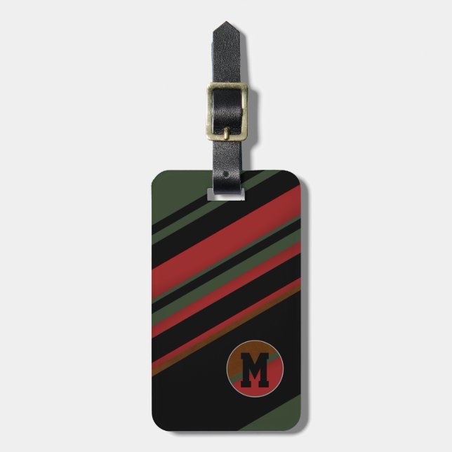 Etiqueta Para Maletas rayas diagonales con monograma (Frente Vertical)