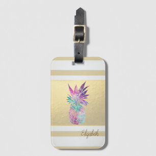 Etiqueta Para Maletas Rayas Doradas Modernas, Piña - Personalizado