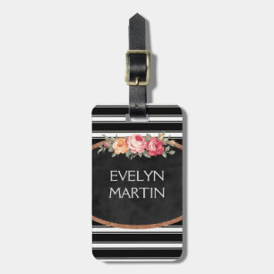 Etiqueta Para Maletas Rayas elegantes personalizadas de los rosas B&W