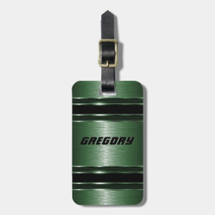 Etiqueta Para Maletas Rayas metálicas Masculinas Verdes Modernas Faux