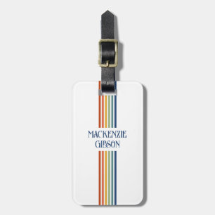 Etiqueta Para Maletas Rayas minimalistas con monograma retro