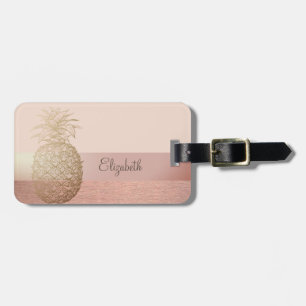 Etiqueta Para Maletas Rayas Modernas y Geniales, Piña Dorada