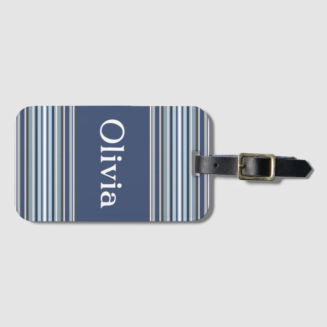 Etiqueta Para Maletas Rayas moradas y grises (Anverso horizontal)