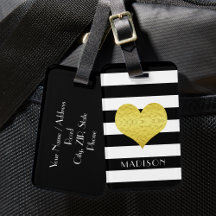 Rayas Negras Blancas Corazón de Oro Falso