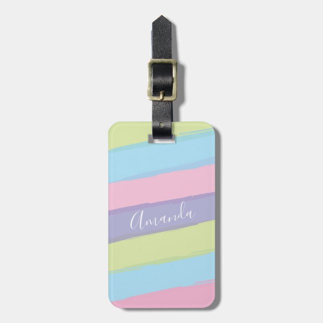Etiqueta Para Maletas Rayas Pastel personalizadas (Frente Vertical)