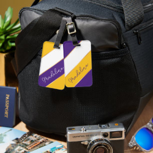 Etiqueta Para Maletas Rayas Personalizadas de Purpura Blanco Amarillo Do