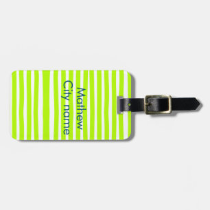 Etiqueta Para Maletas Rayas retro amarillo verde neón añaden nombre ciud