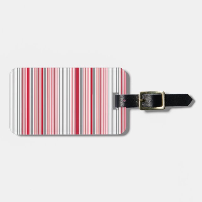 Etiqueta Para Maletas Rayas rojas grises lindas (Frente Horizontal)